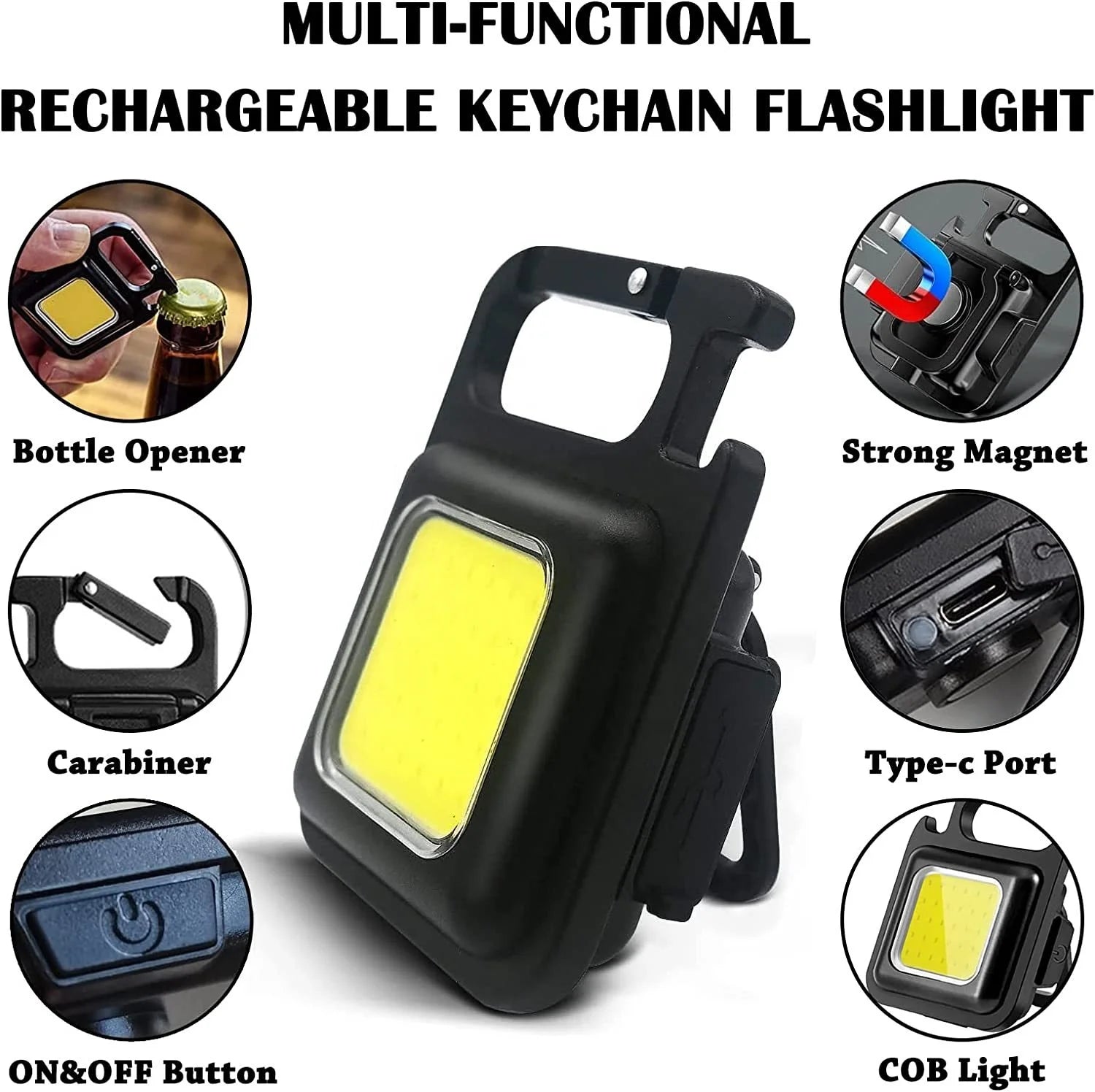 Mini Portable magnetic rechargeable cob led work light  keychain LED flashlight keychain flashlight  torch With Bottle Opener