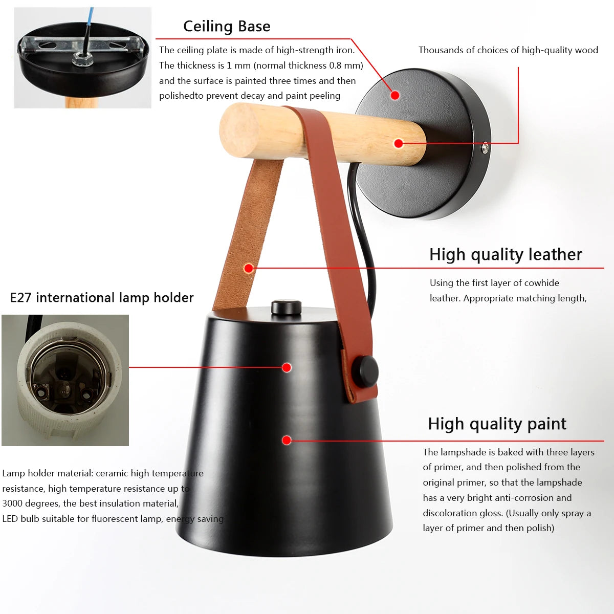 Wooden Wall Lamp Interior Light Fixture For Home Sconce Interior Lighting Living Room Nordic Modern Bed Wall Lamps With Wire E27