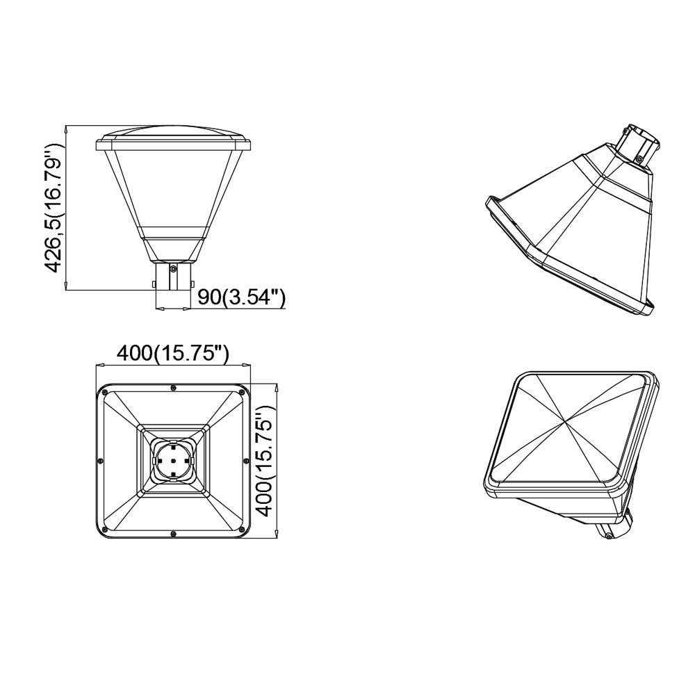 60W Square LED Post Top Light-8,043 Lumens-5000K-(DLC+UL)