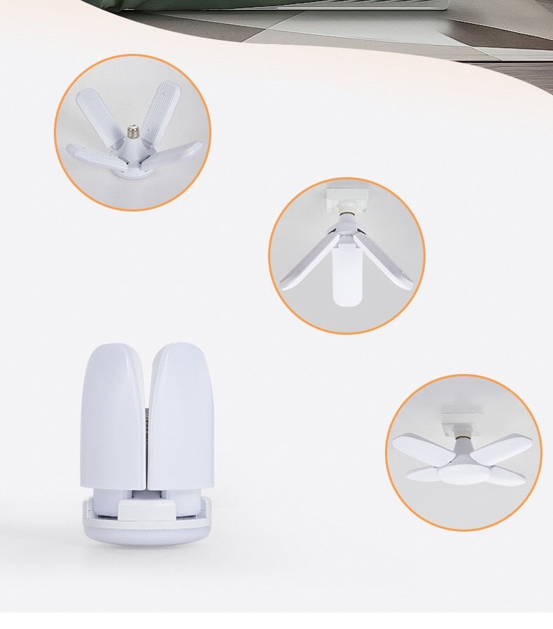60W E27 Indoor Deformable Folding Fan Blade LED Work Light 85-265V Folding Garage Lamp 360 Degree Adjustable Ceiling Lamp