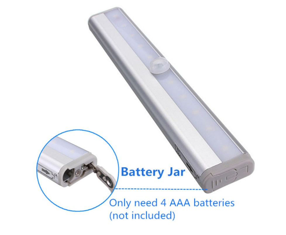 10 LEDs PIR LED Motion Sensor Light Cupboard Wardrobe Bed Lamp LED Under Cabinet Night Light For Closet Stairs Kitchen