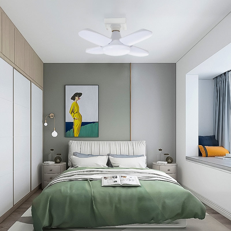 60W E27 Indoor Deformable Folding Fan Blade LED Work Light 85-265V Folding Garage Lamp 360 Degree Adjustable Ceiling Lamp